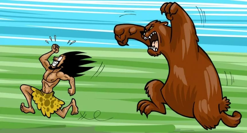 caveman running away from a bear adlock