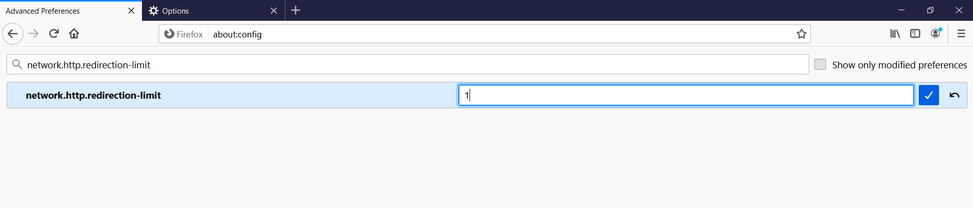 Firefox setting redirection limit to 1